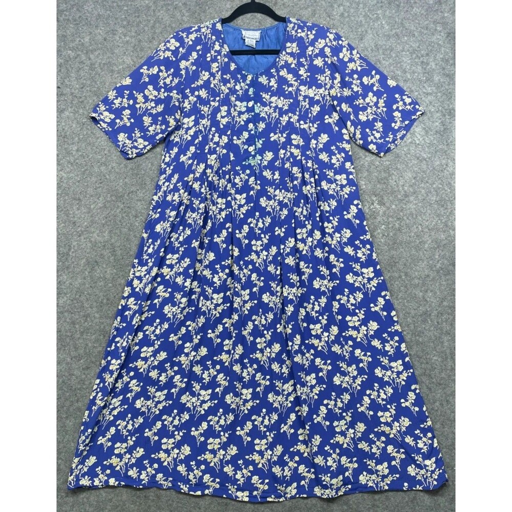 Vintage April Cornell Dress Women S Blue Purple Yellow Floral Midi Cottage Fairy